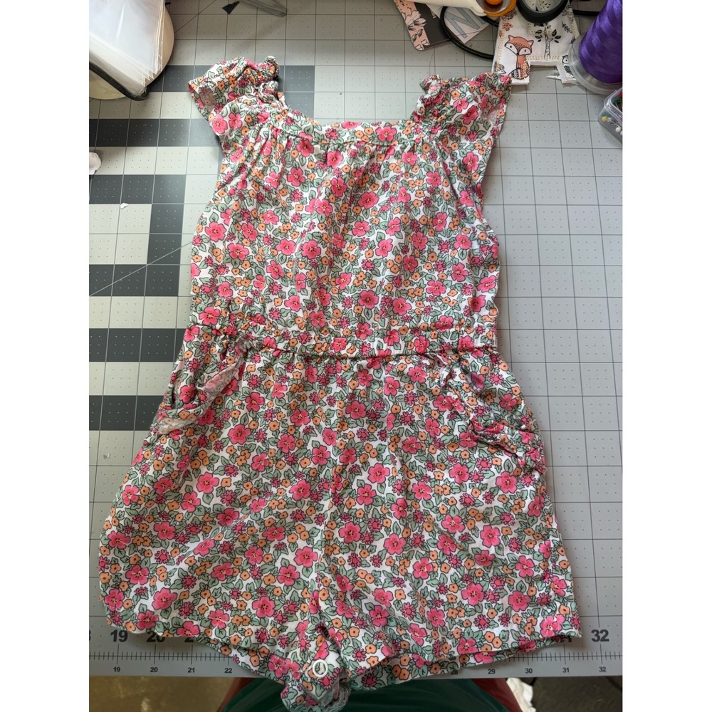 Toddler Girls Floral Romper Pink Orange 18M Flutter Sleeve Snap Bottom